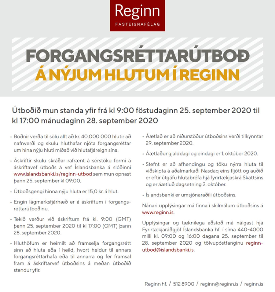 Hlutafjárútboð - september 2020
